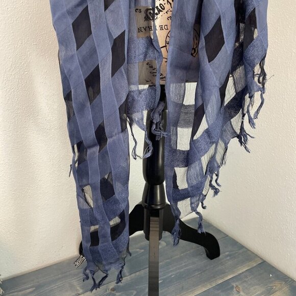 70" Sara Jane Silk Blend Sheer Plaid Blue Womens Rectangular Scarf (U5) - Picture 2 of 6